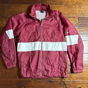Nike Mens Maroon White Colorblock Full Zip Mesh Lined Windbreaker Jacket XS